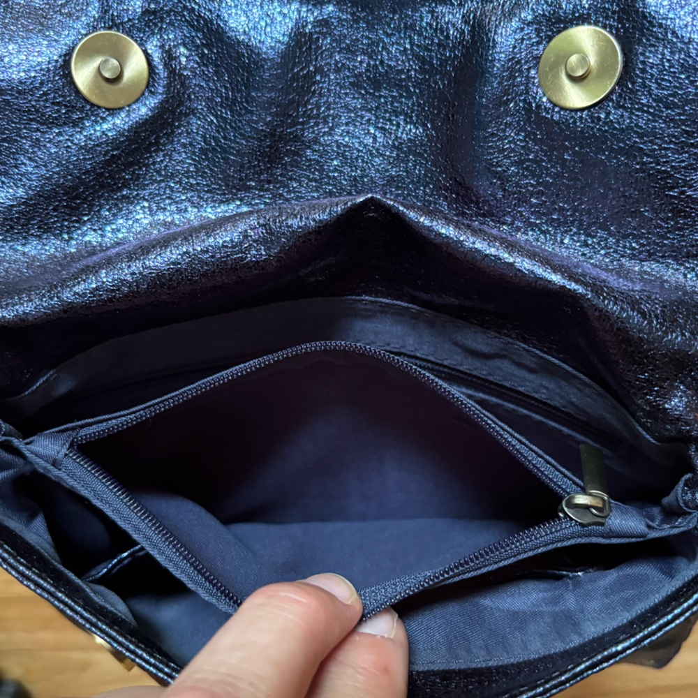 Anthropologie Shiny Navy Crossbody Purse Removable braided strap Cocktail Fairy - Picture 8 of 10